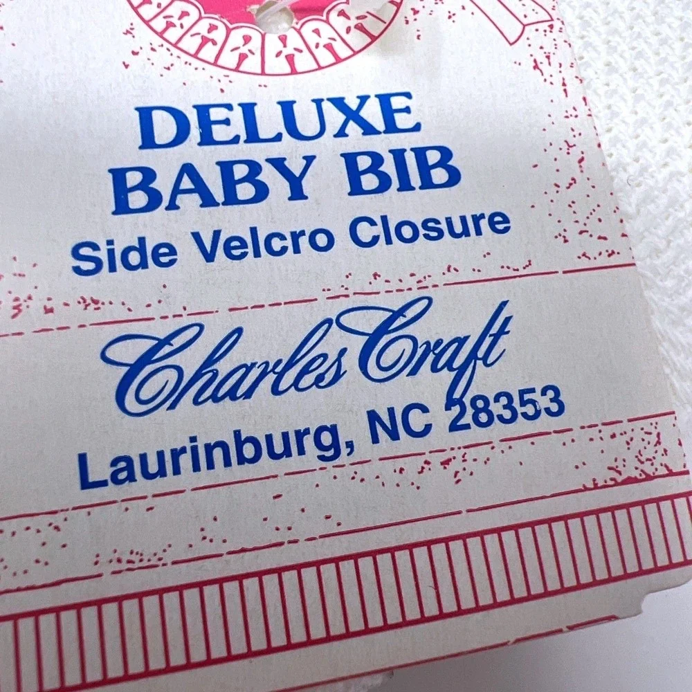 VINTAGE 1980s Charles Craft‎ Deluxe Baby Bib Pig Print Cross Stitch NOS Made USA